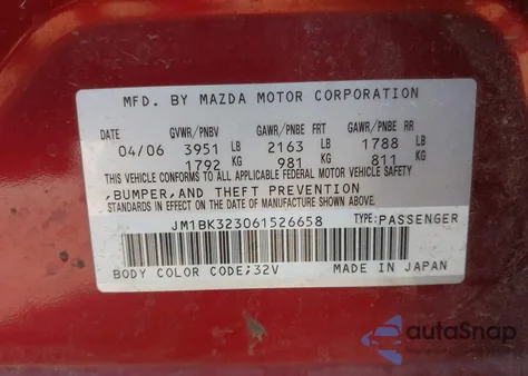 2006 Mazda Mazda3 S Touring from USA, damaged, VIN JM1BK323061526658